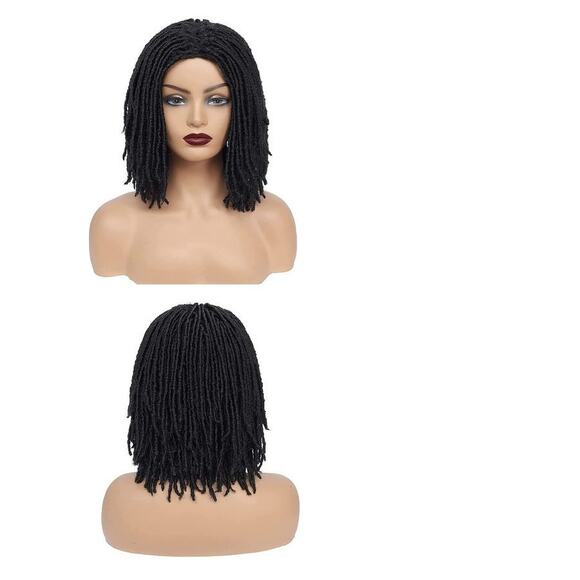 Short Bob Braided Dreadlock Wig  Twist Short Black Wigs (1B)Nu Faux Locs Wigs - Picture 1 of 10